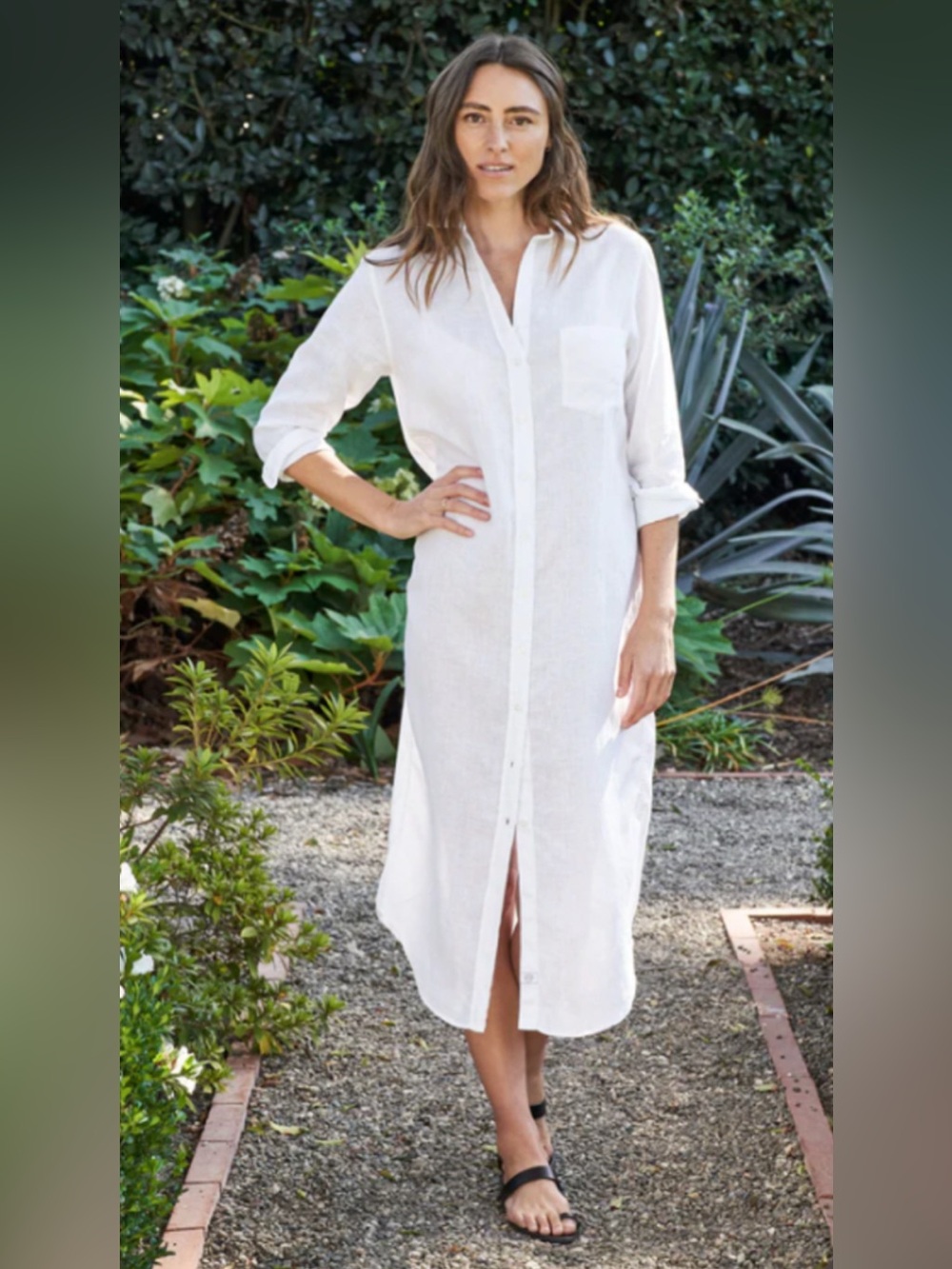 Frank & Eileen White Button-Front Linen Shirt Dress